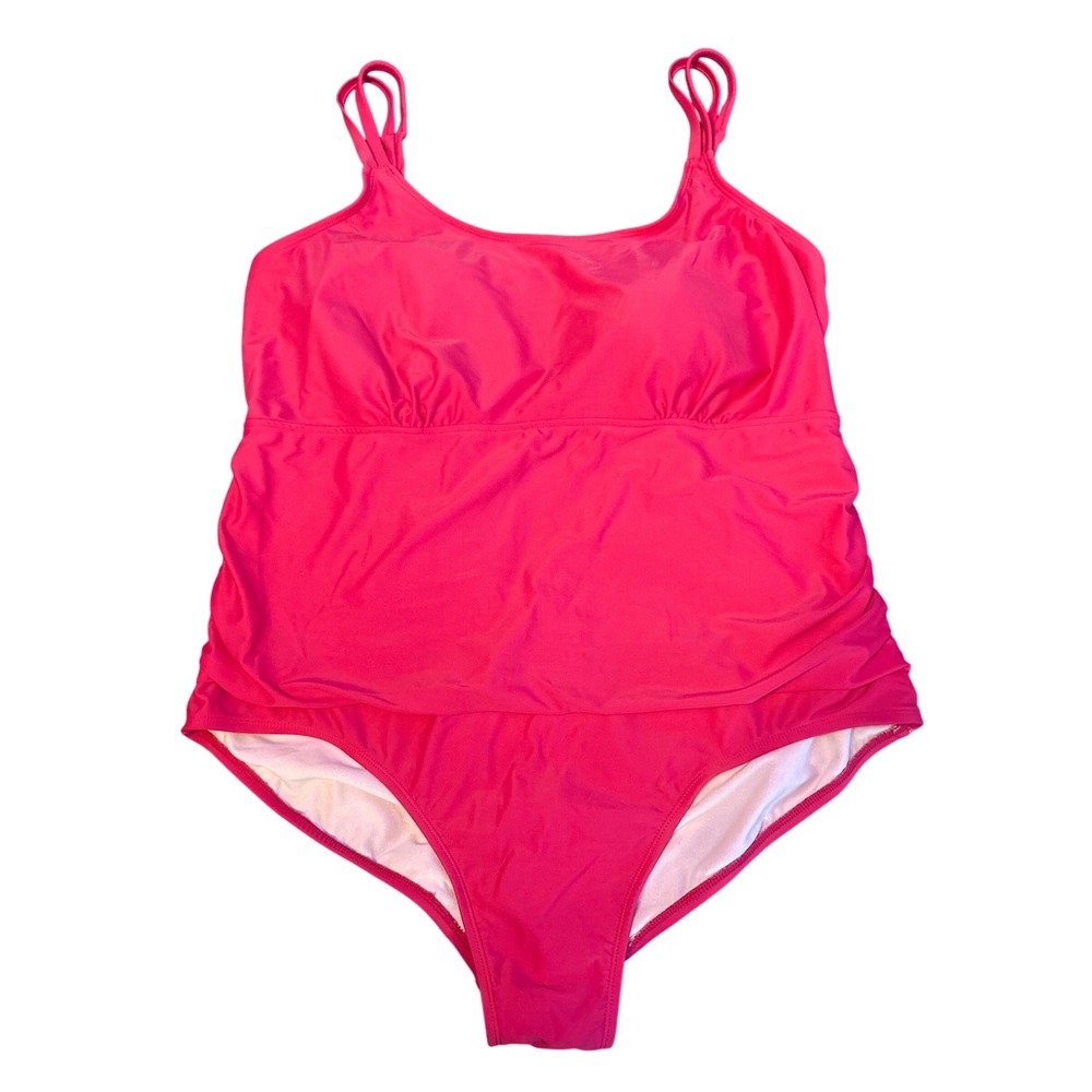 Catalina Women's Pink Plus Size One Piece Swimsuit Ruched Tummy Control 3X‎